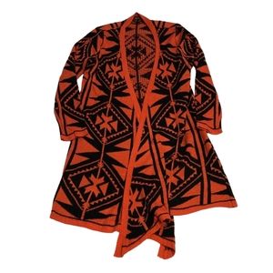 John Fashion Long Open Front Aztec Pattern Cardigan